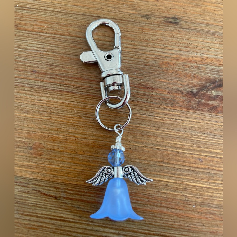 Handmade Blue Angel Hand Bag Charm Keychain Zipper Pull Snap Hook Clip